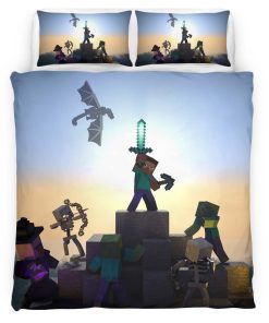 Housse De Couette Minecraft Steve dans l’End – Combat final Parure de lit Ensemble De Literie