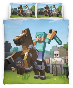 Housse De Couette Minecraft Steve chevauchant Herobrine avec une épée Parure de lit Ensemble De Literie