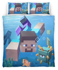 Housse De Couette Minecraft Steve sous l’Océan Parure de lit Ensemble De Literie