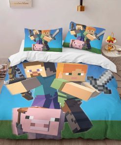 Alternative view of Housse De Couette Minecraft Steve avec Cochon – Salle de Jeu Parure de lit Ensemble De Literie