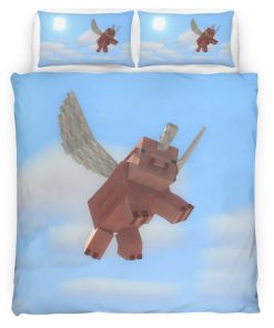 Housse De Couette Minecraft Quand les cochons volent Parure de lit Ensemble De Literie