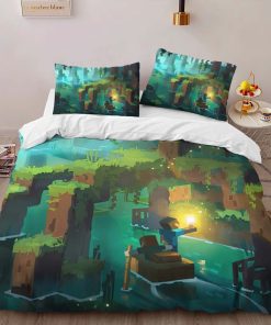 Alternative view of Housse De Couette Minecraft Scène Forêt et Rivière Parure de lit Ensemble De Literie