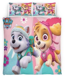 Housse De Couette Pat’ Patrouille Everest et Skye 2 Parure de lit Ensemble De Literie