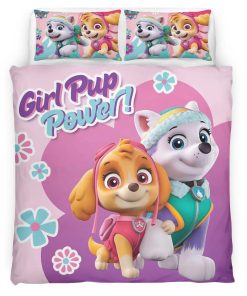 Housse De Couette Pat’ Patrouille Girl Pup Power Everest et Skye Parure de lit Ensemble De Literie