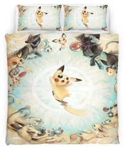 Housse De Couette Pikachu et Évolutions d’Évoli Pokémon Parure de lit Ensemble De Literie