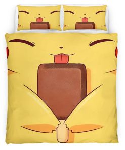 Housse De Couette Pikachu Visage Joyeux Parure de lit Ensemble De Literie