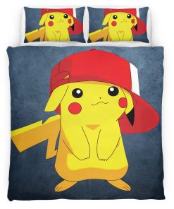 Housse De Couette Pikachu avec chapeau mignon Parure de lit Ensemble De Literie