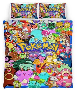Housse De Couette Pokémon – Tous les Personnages 3 Parure de lit Ensemble De Literie