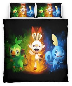 Housse De Couette Scorbunny, Grookey & Sobble Pokémon 3 Parure de lit Ensemble De Literie
