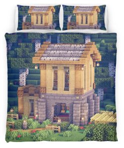 Housse De Couette Maison en Bouleau Simple dans Minecraft Parure de lit Ensemble De Literie