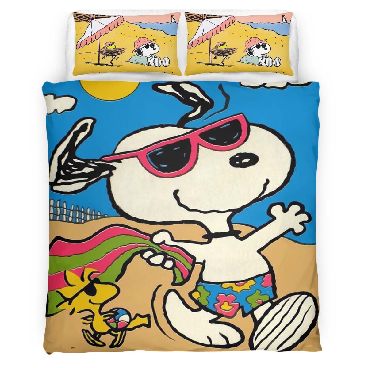 Housse De Couette Snoopy et Woodstock Fun d’été Parure de lit Ensemble De Literie
