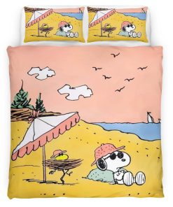 Housse De Couette Snoopy et Woodstock à la plage Parure de lit Ensemble De Literie