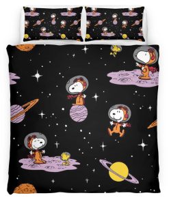 Housse De Couette Snoopy et Woodstock vers la lune Parure de lit Ensemble De Literie
