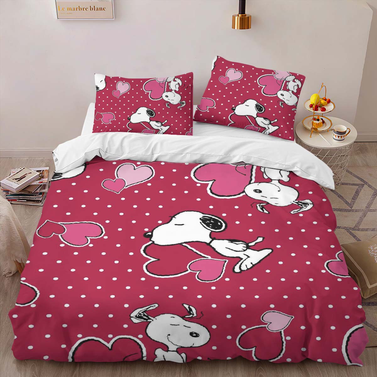 Housse De Couette Snoopy avec amour Parure de lit Ensemble De Literie – Image 2