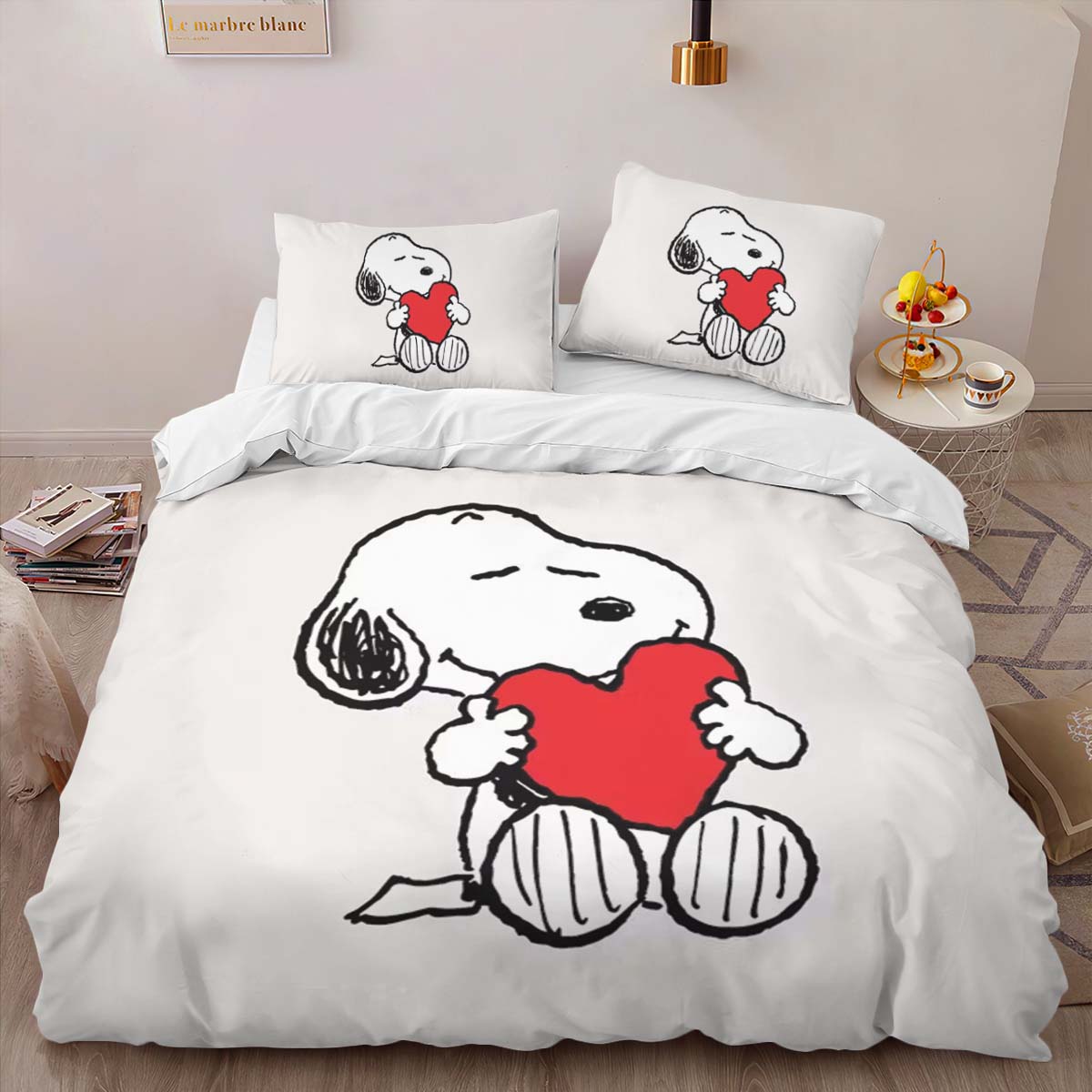 Housse De Couette Snoopy avec cœur Parure de lit Ensemble De Literie – Image 2