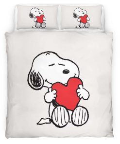 Housse De Couette Snoopy avec cœur Parure de lit Ensemble De Literie