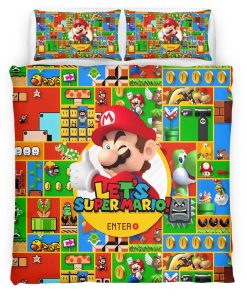 Housse De Couette Super Mario Début du jeu Parure de lit Ensemble De Literie