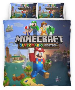 Housse De Couette Super Mario Style Minecraft Parure de lit Ensemble De Literie