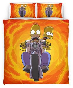 Housse De Couette Les Simpson Motos Homer et Bart Simpson Parure de lit Ensemble De Literie