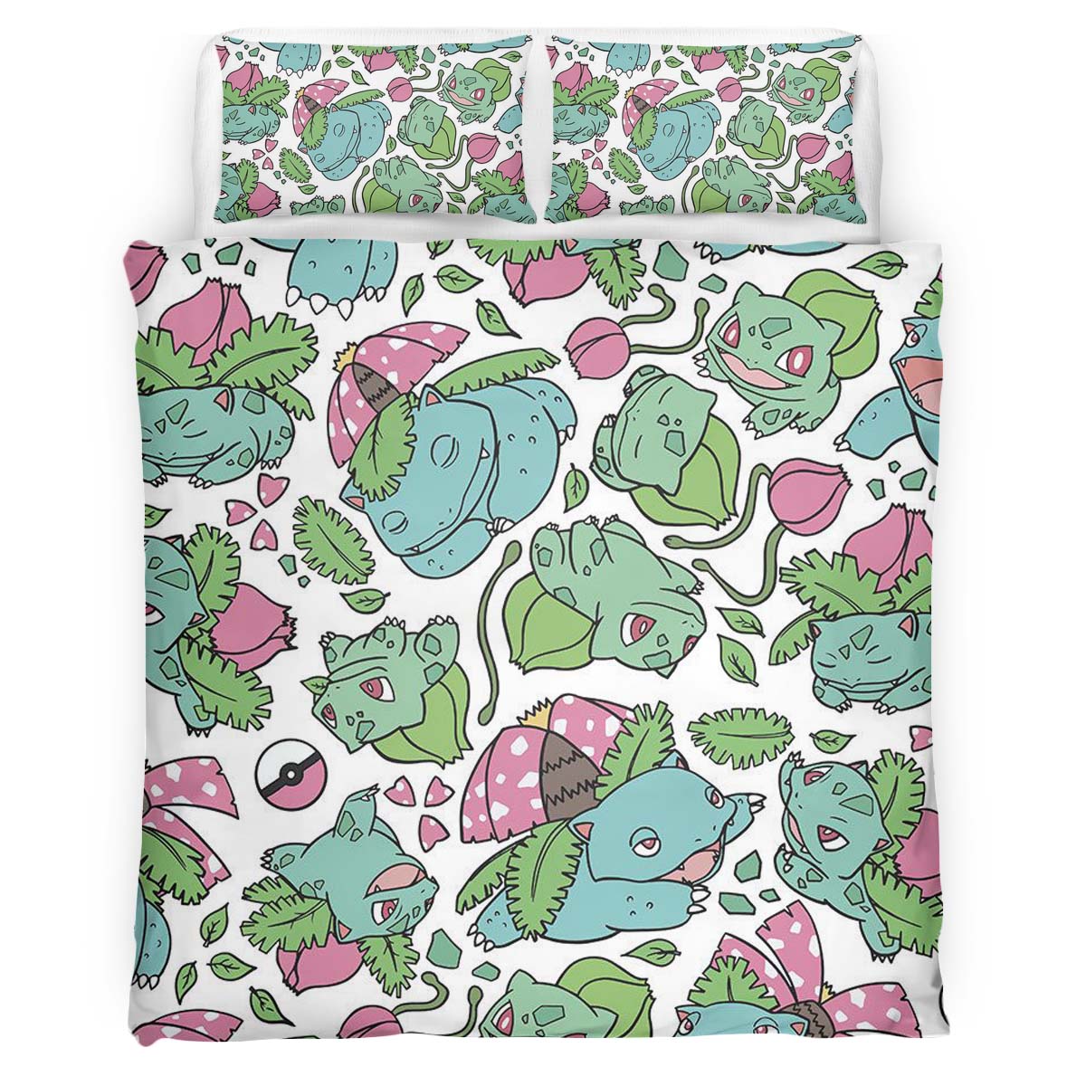 Housse De Couette Florizarre, Herbizarre & Bulbizarre Pokémon Parure de lit Ensemble De Literie