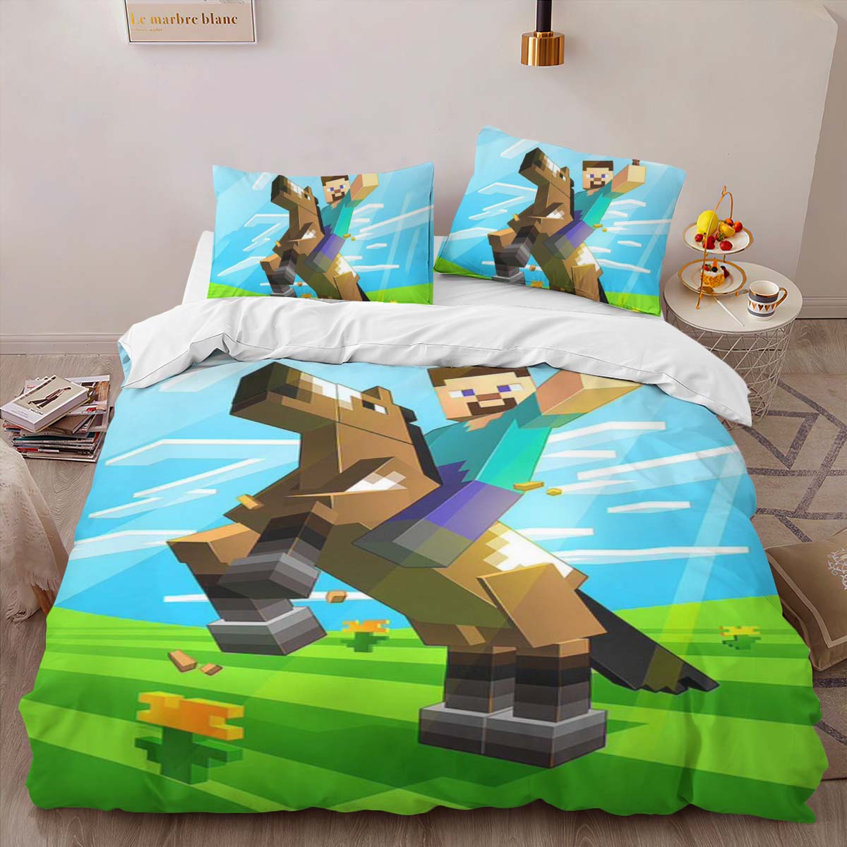 Housse De Couette Herobrine personnage Minecraft à cheval Parure de lit Ensemble De Literie – Image 2