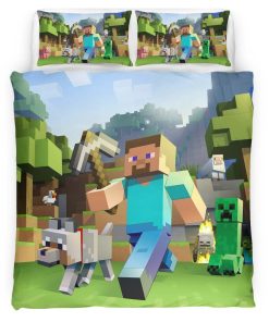 Housse De Couette Minecraft Tous les Personnages Steve et Creeper Parure de lit Ensemble De Literie
