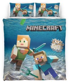 Housse De Couette Minecraft Personnages Sous-Marins Parure de lit Ensemble De Literie